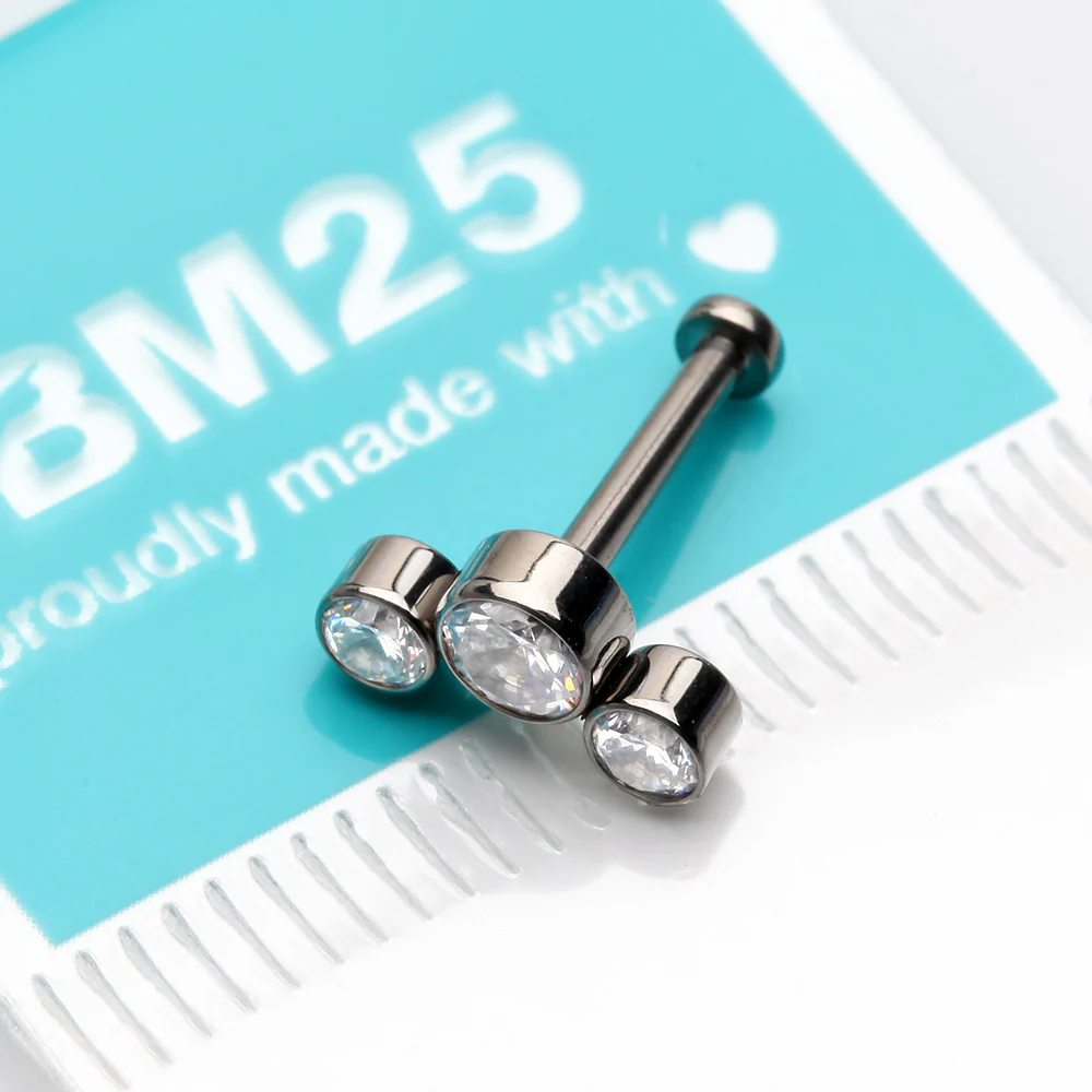Implant Grade Titanium OneFit Threadless Journey Sparkle Trio Top Flat Back Stud Labret - Image 4