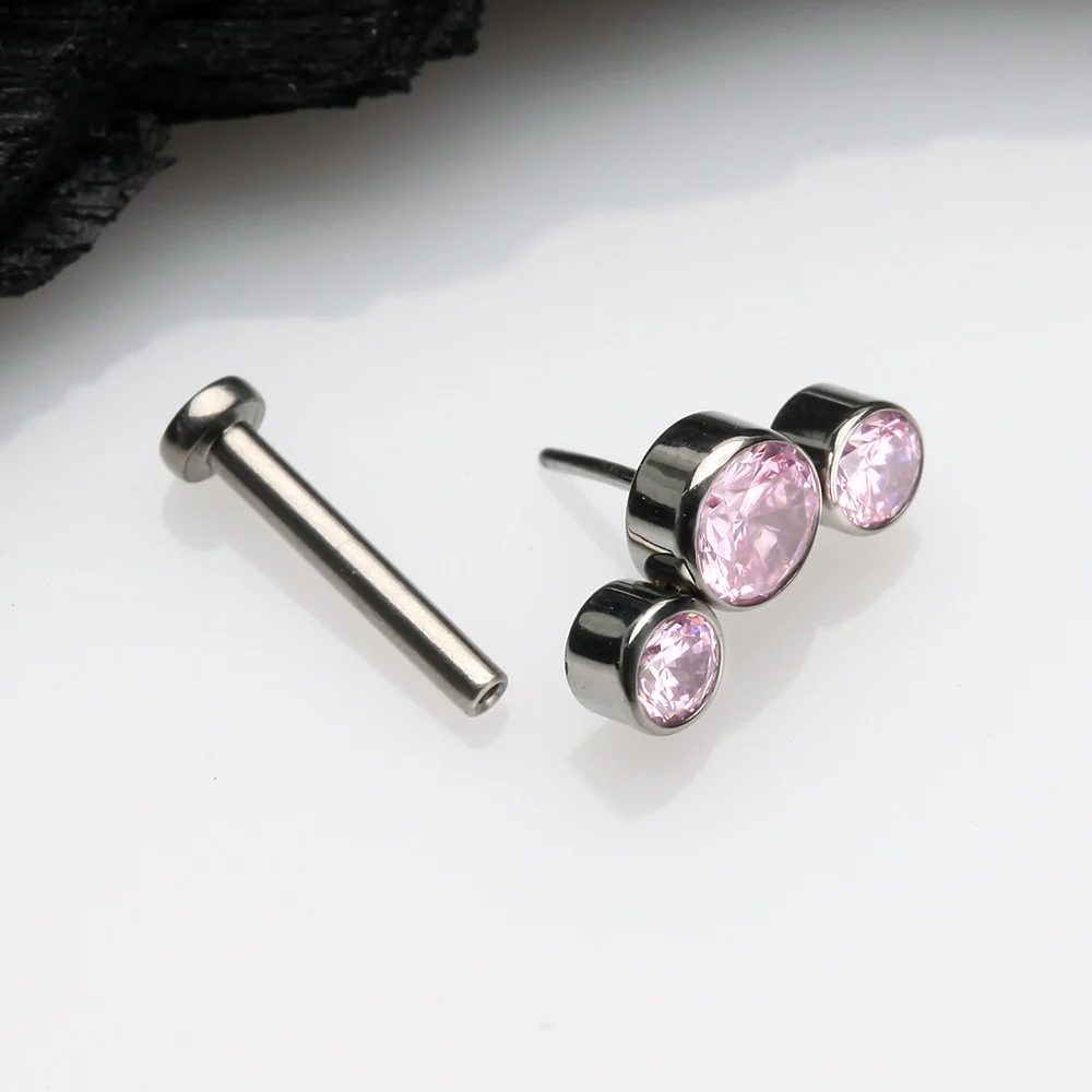 Implant Grade Titanium OneFit Threadless Journey Sparkle Trio Top Flat Back Stud Labret - Image 3