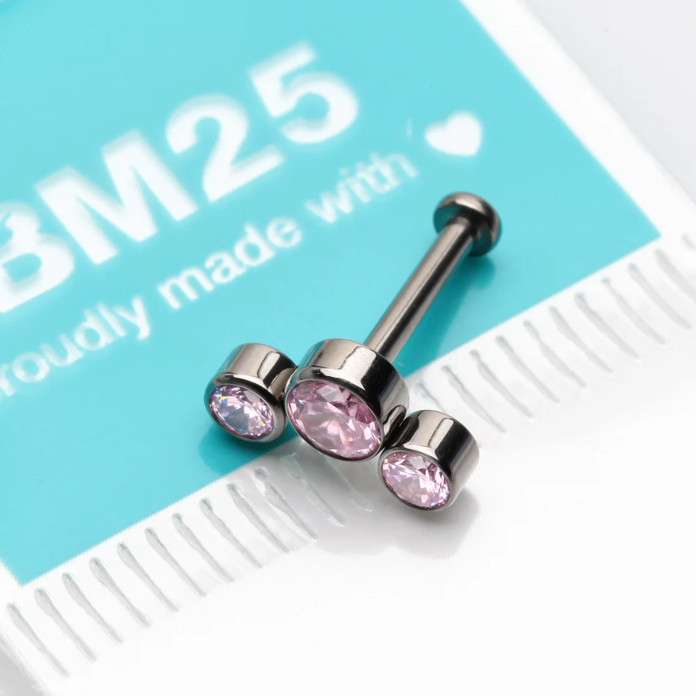 Implant Grade Titanium OneFit Threadless Journey Sparkle Trio Top Flat Back Stud Labret - Image 4