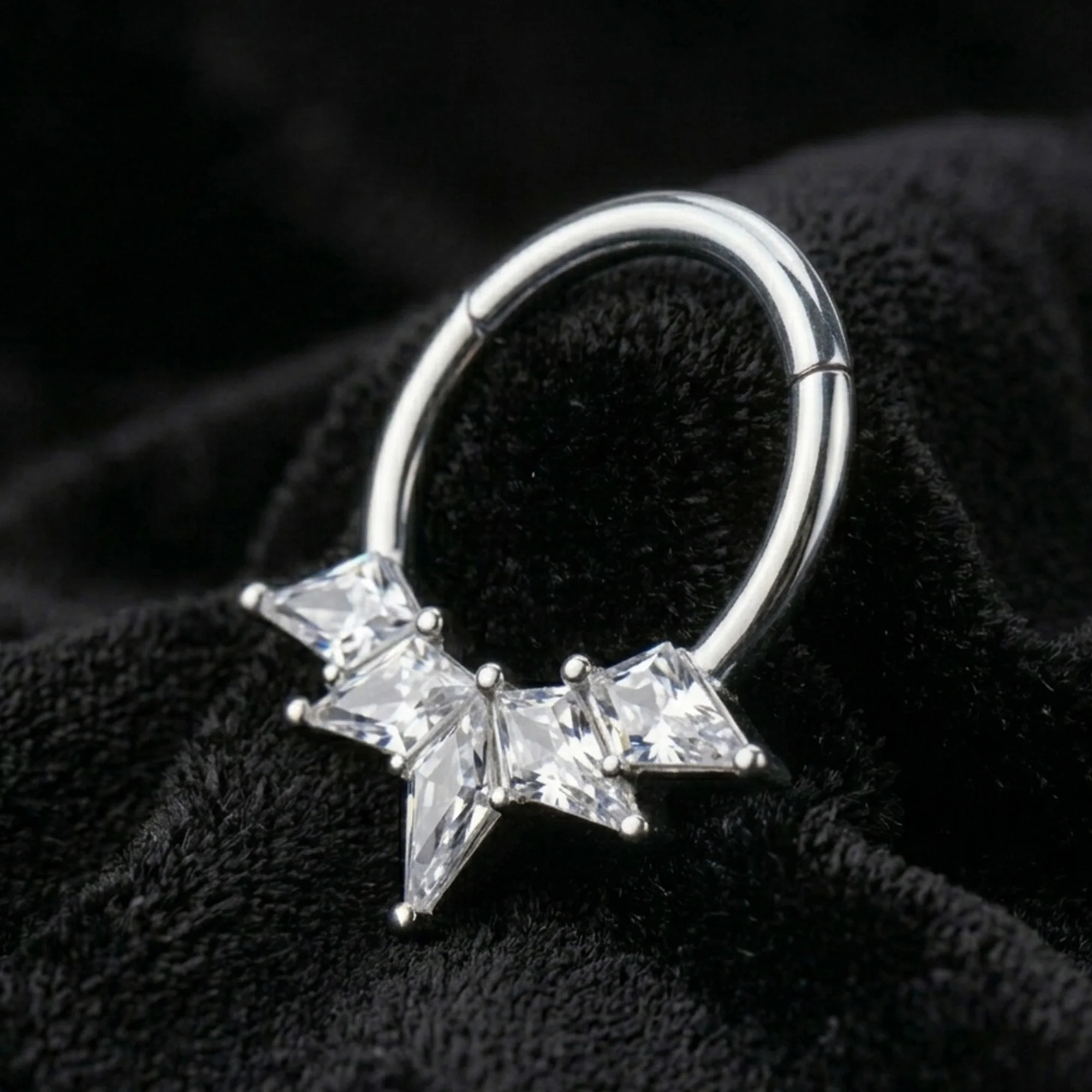 Implant Grade Titanium Majestic Thorn Sparkle Clicker Hoop Ring - Image 3