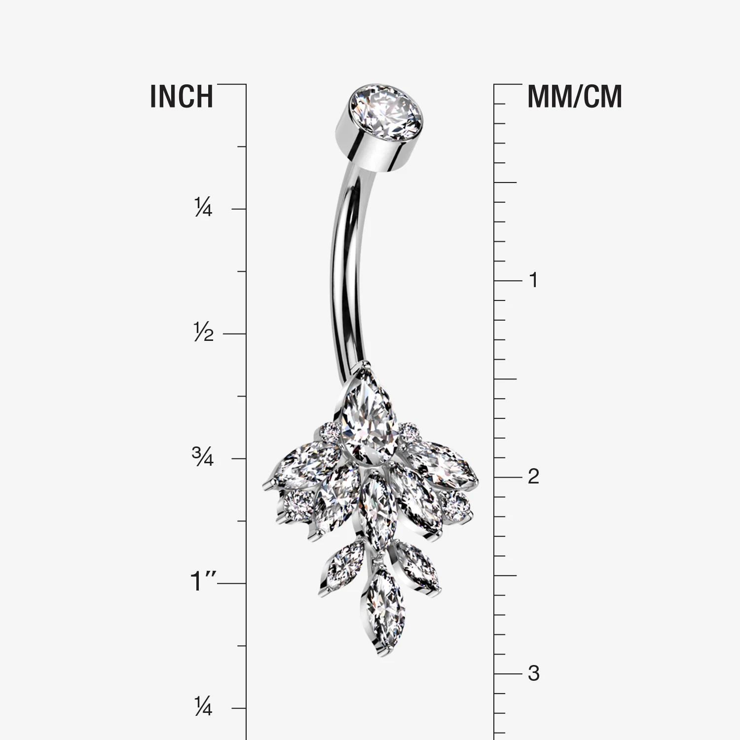 Implant Grade Titanium Marquise Leaflet Sparkle Internally Threaded Belly Ring - Image 2