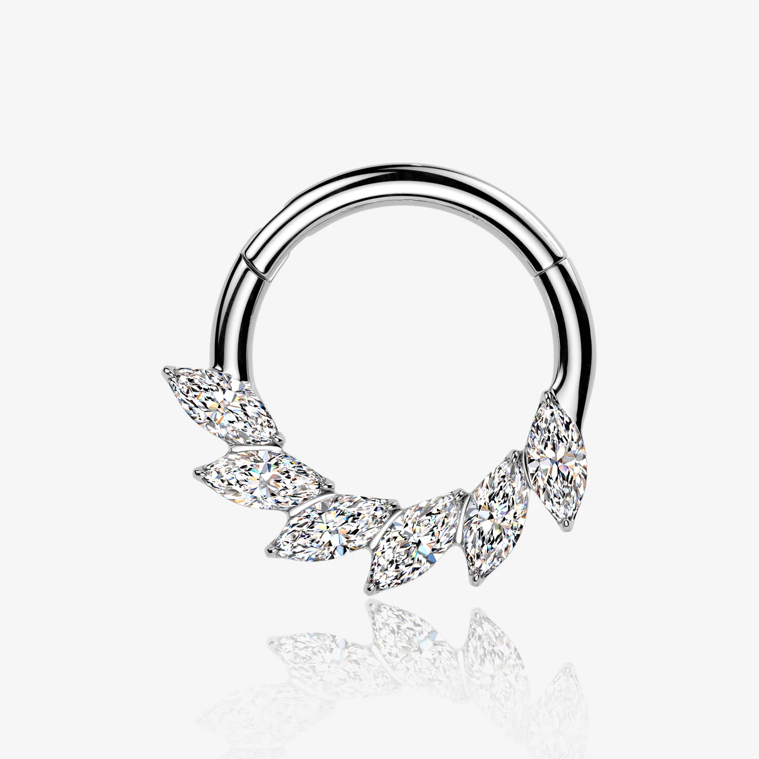 Implant Grade Titanium Marquise Sparkle Floral Swirl Clicker Hoop Ring