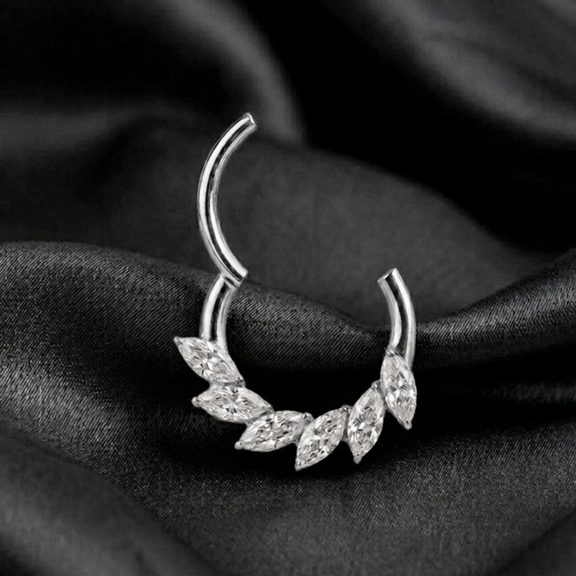 Implant Grade Titanium Marquise Sparkle Floral Swirl Clicker Hoop Ring - Image 3