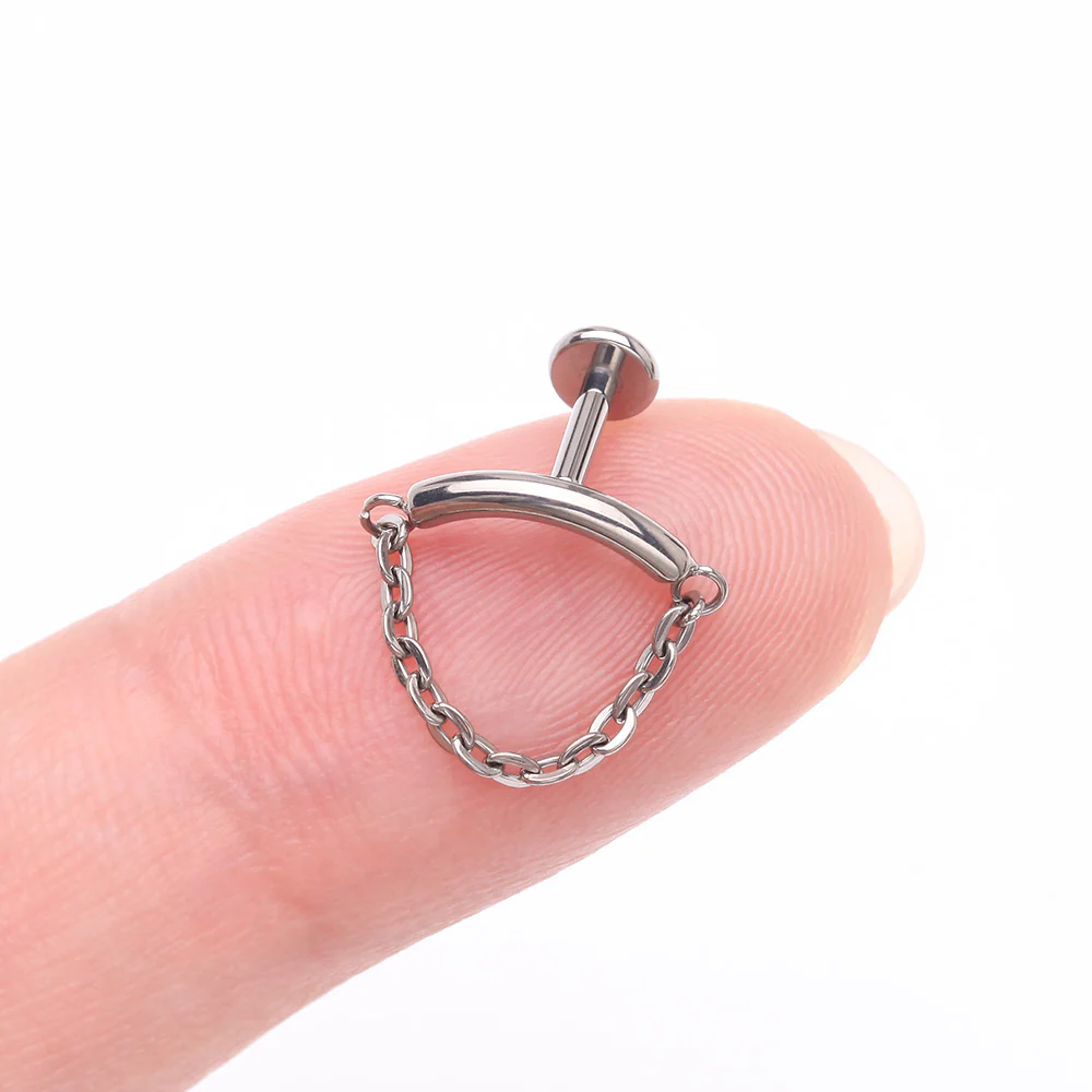 Implant Grade Titanium Modern Curve Chained Internally Threaded Labret - Image 3