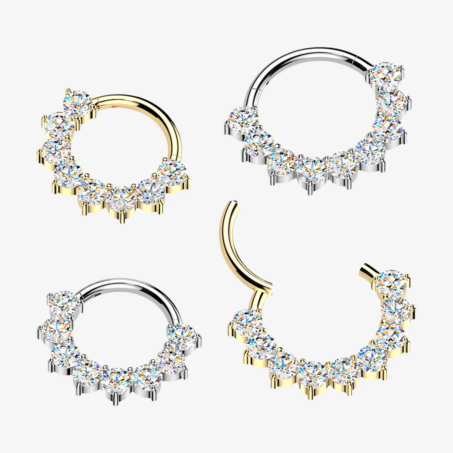 Implant Grade Titanium Moissanite Royal Floral Sparkle Clicker Hoop Ring - Image 2