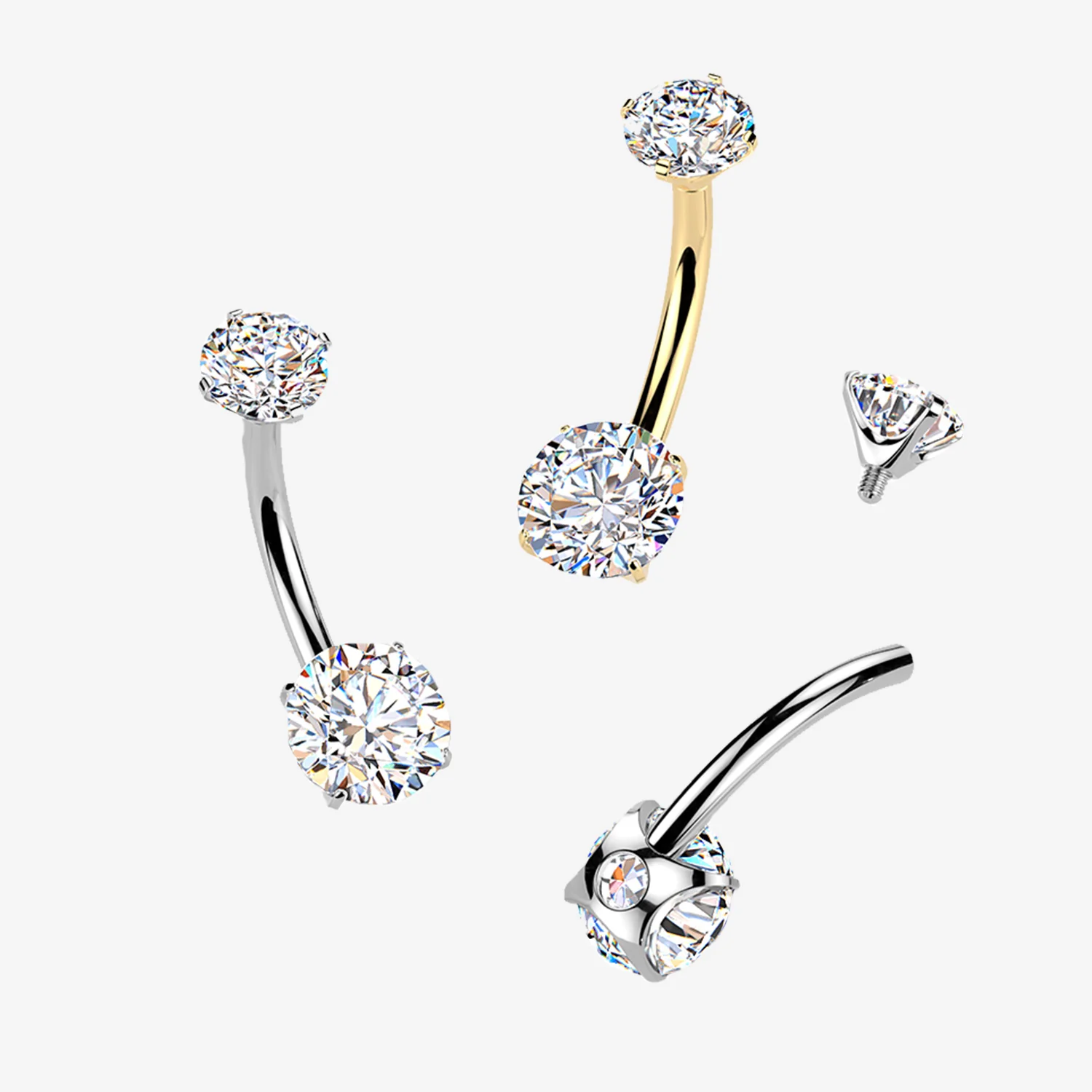 Implant Grade Titanium Moissanite Sparkle Prong Set Internally Threaded Belly Button Ring - Image 2