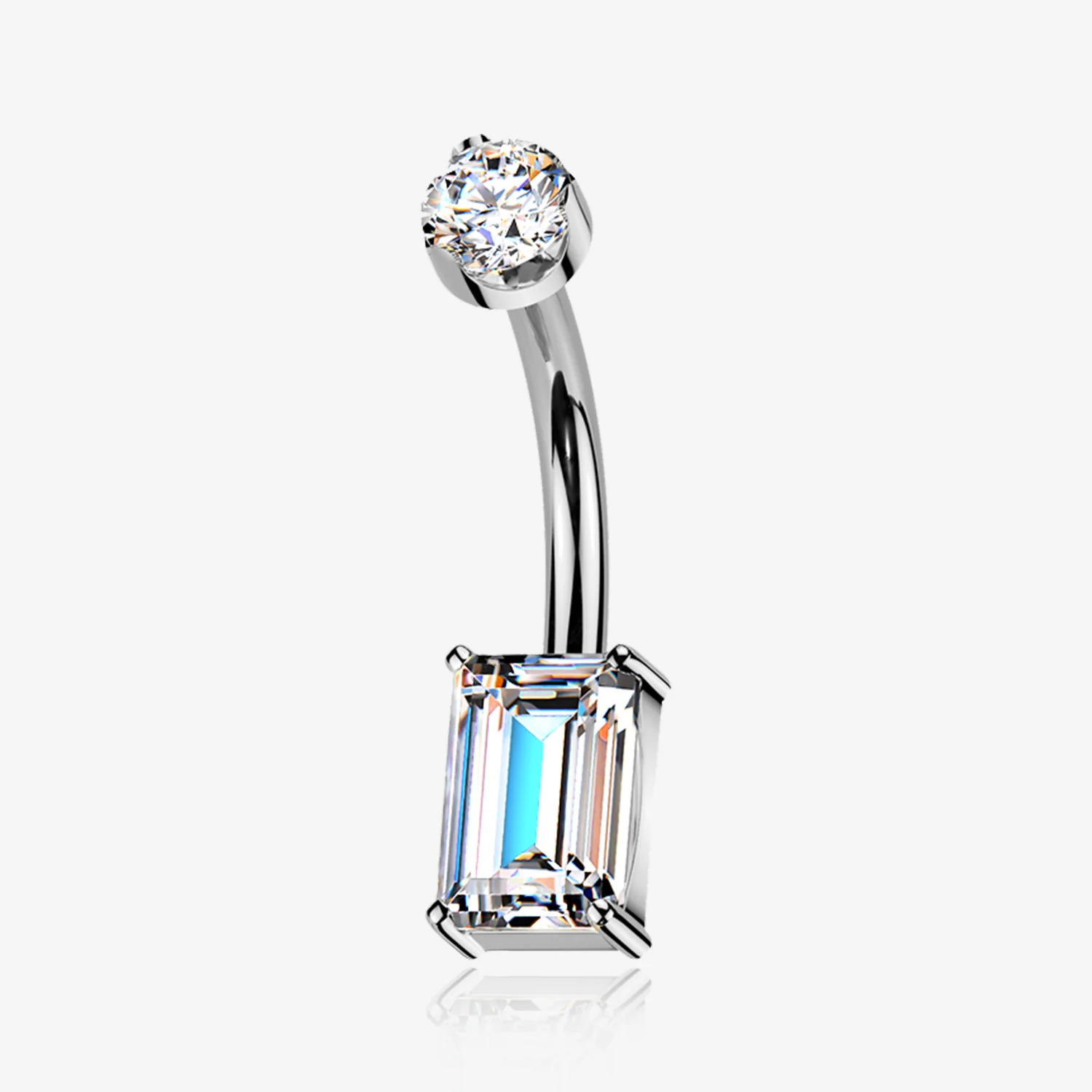 Implant Grade Titanium Moissanite Emerald Cut Sparkle Internally Threaded Belly Button Ring