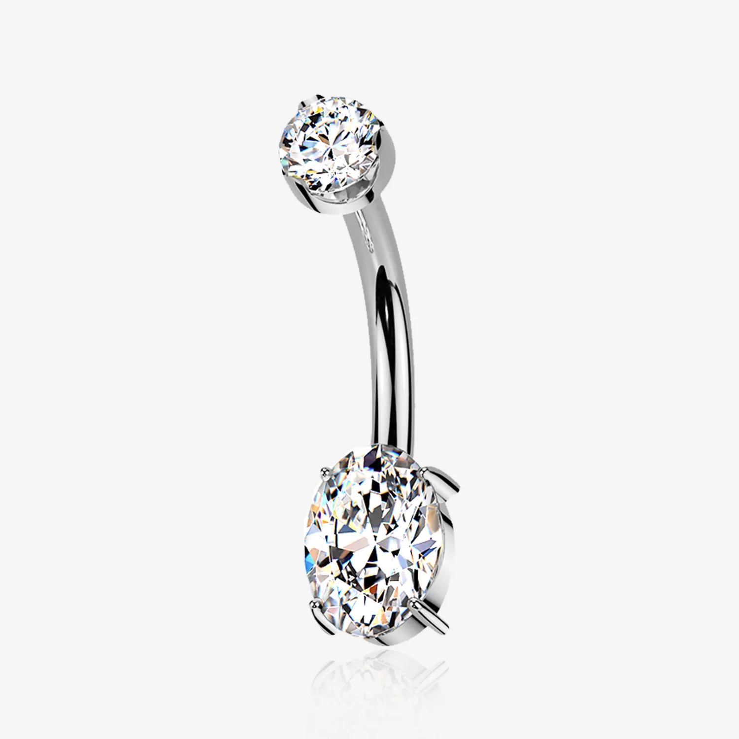 Implant Grade Titanium Moissanite Oval Sparkle Internally Threaded Belly Button Ring