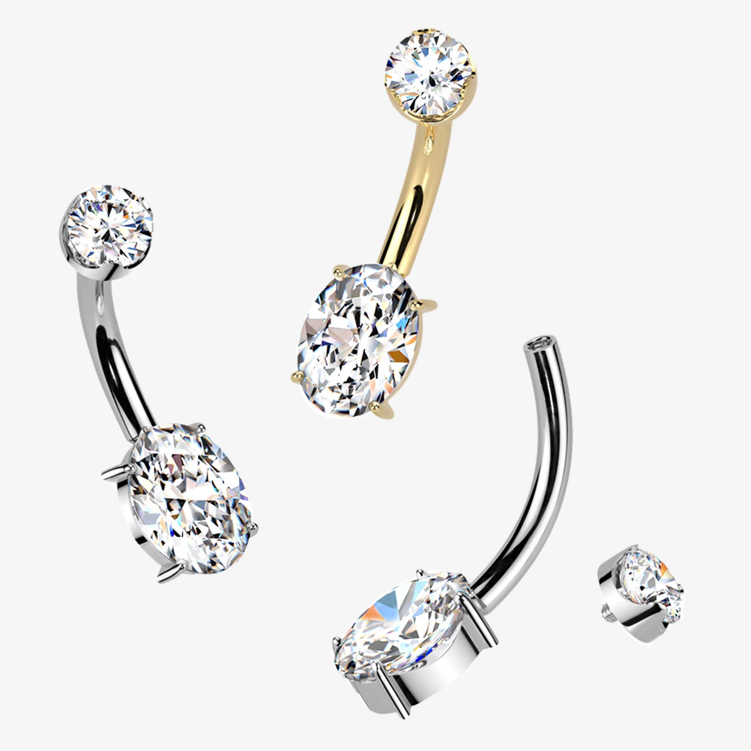 Implant Grade Titanium Moissanite Oval Sparkle Internally Threaded Belly Button Ring - Image 2