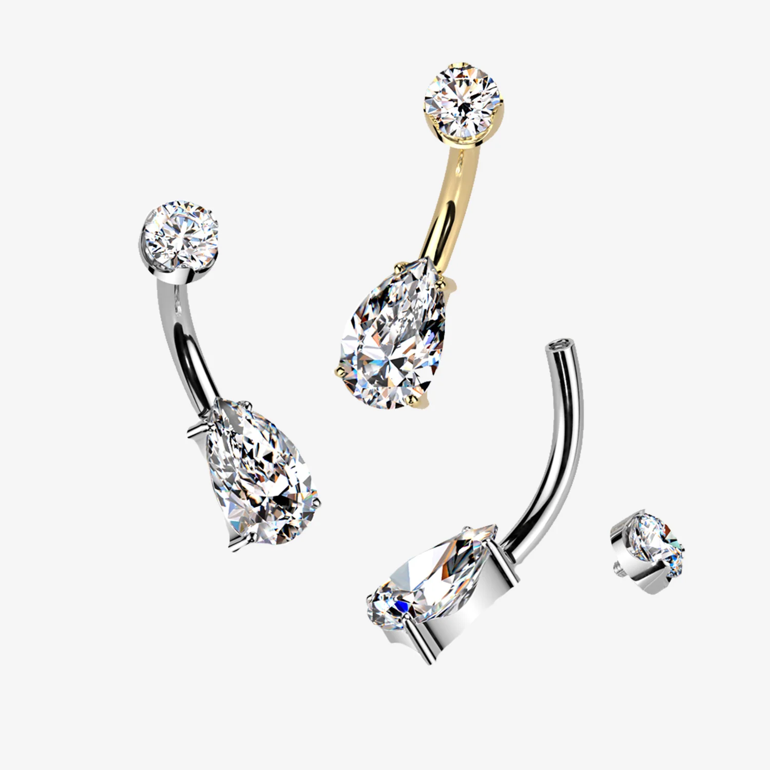 Implant Grade Titanium Moissanite Teardrop Sparkle Internally Threaded Belly Button Ring - Image 2