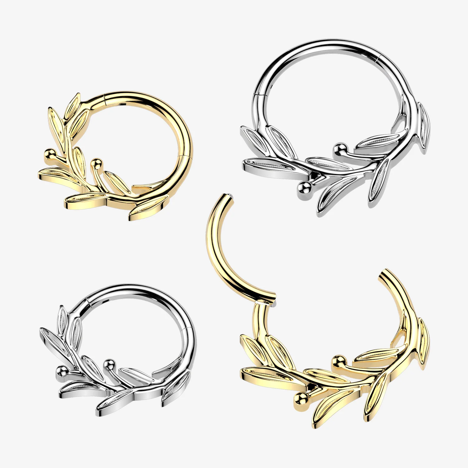 Implant Grade Titanium Olive Leaf Vine Clicker Hoop Ring - Image 2