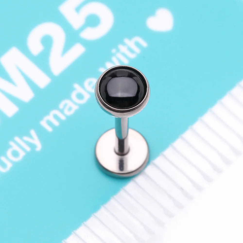 Implant Grade Titanium OneFit Threadless Bezel Black Onyx Stone Flat Back Labret - Image 5