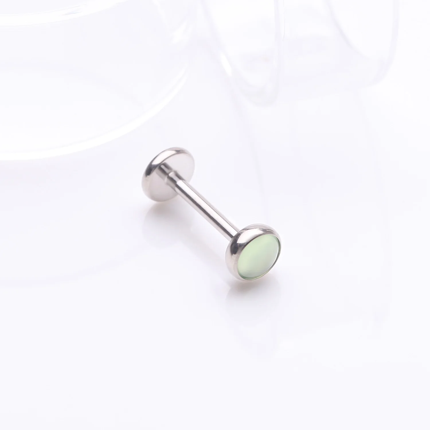 Implant Grade Titanium OneFit Threadless Bezel Green Onyx Stone Flat Back Labret - Image 2
