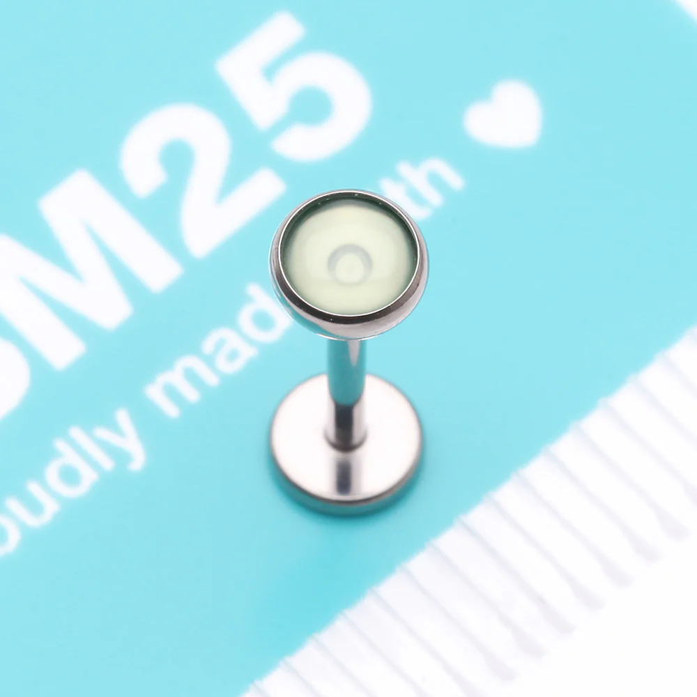Implant Grade Titanium OneFit Threadless Bezel Green Onyx Stone Flat Back Labret - Image 5