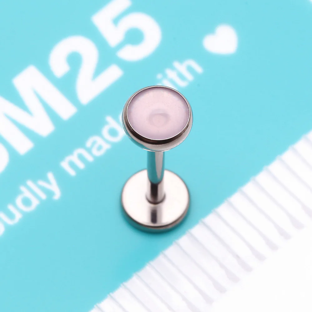 Implant Grade Titanium OneFit Threadless Bezel Pink Opalite Stone Flat Back Labret - Image 5
