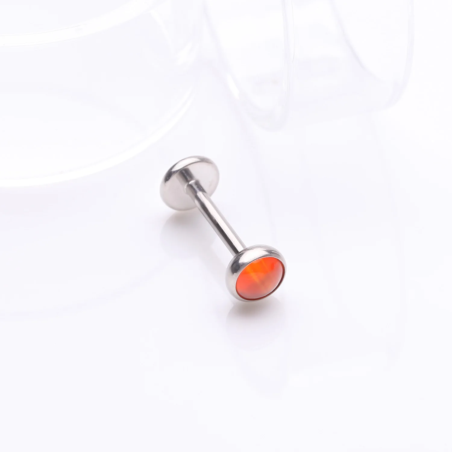 Implant Grade Titanium OneFit Threadless Bezel Red Onyx Stone Flat Back Labret - Image 2
