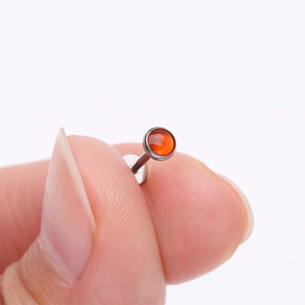 Implant Grade Titanium OneFit Threadless Bezel Red Onyx Stone Flat Back Labret - Image 3