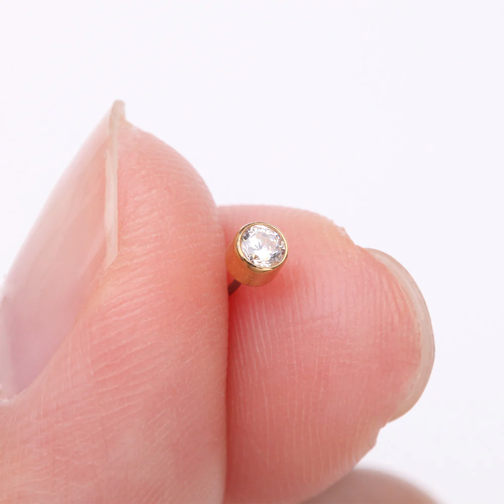 Implant Grade Titanium Golden OneFit Threadless Bezel Round Gem Sparkle Top Part - Image 3