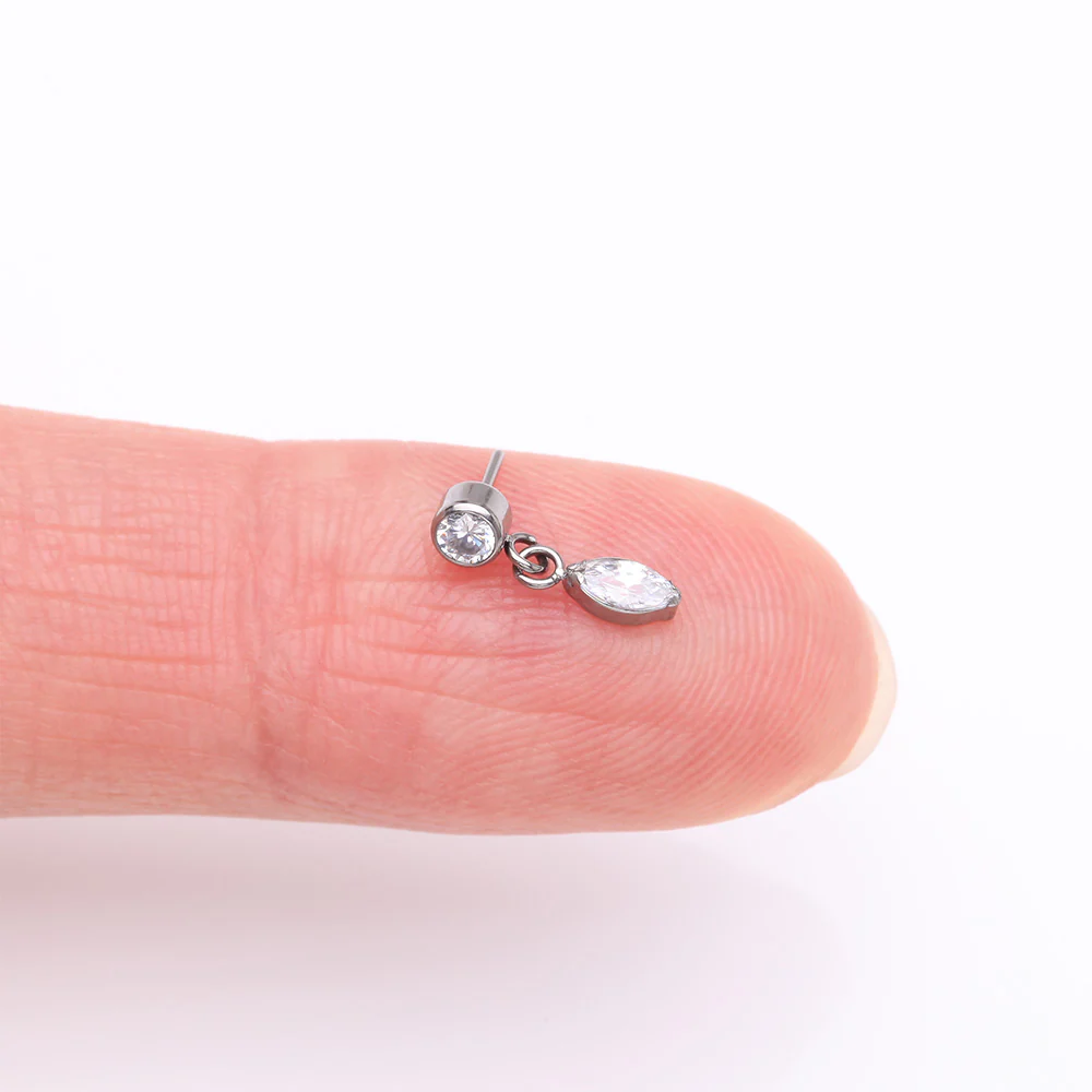 Implant Grade Titanium OneFit Threadless Bezel Set Marquise Dangle Sparkle Top Part - Image 3