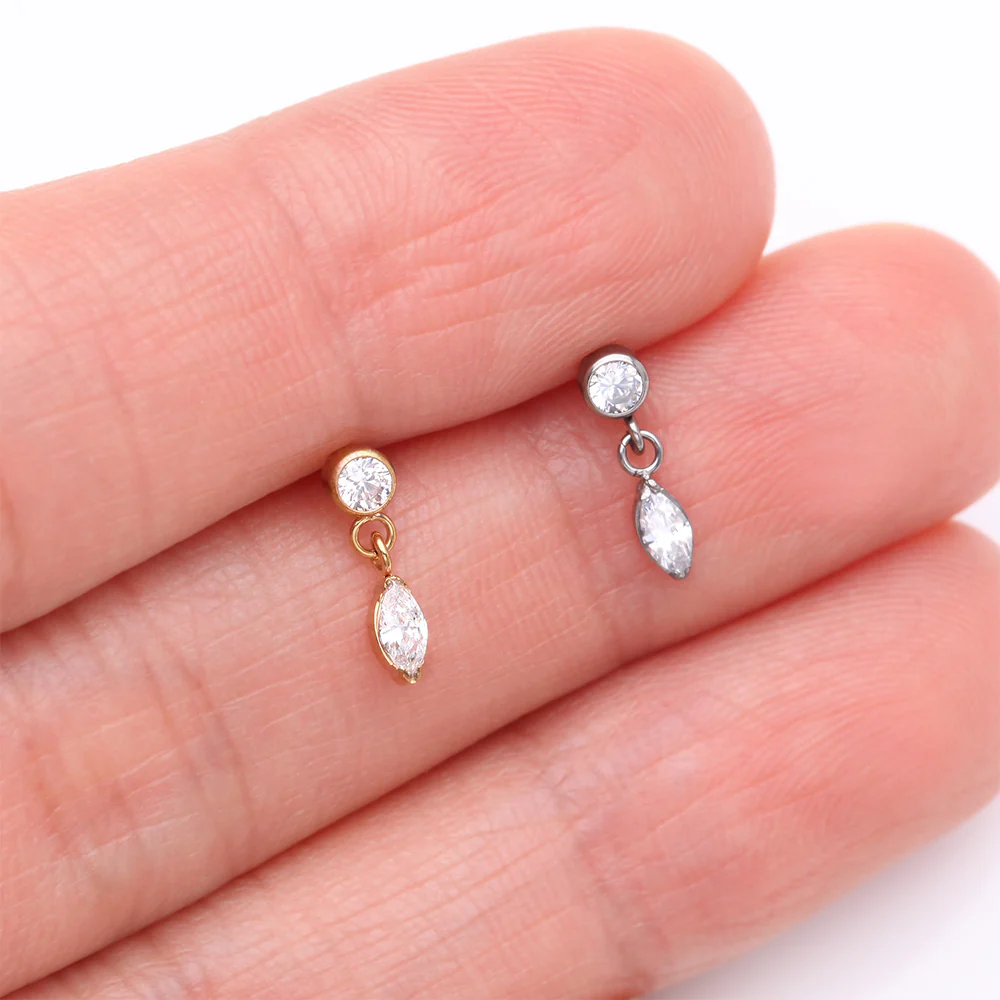 Implant Grade Titanium OneFit Threadless Bezel Set Marquise Dangle Sparkle Top Part - Image 4