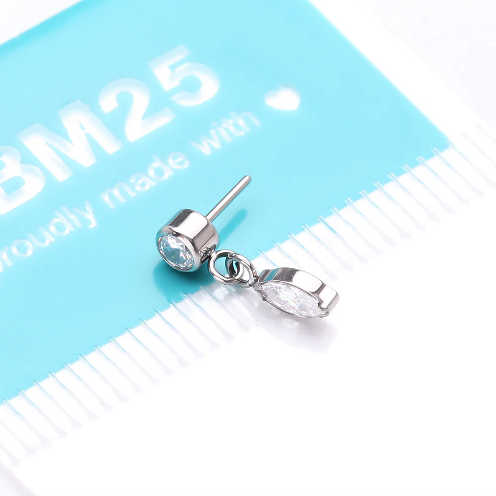 Implant Grade Titanium OneFit Threadless Bezel Set Marquise Dangle Sparkle Top Part - Image 5