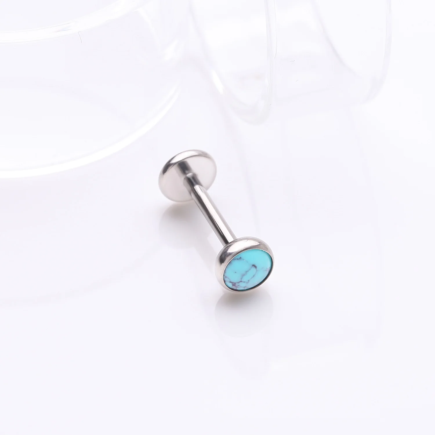 Implant Grade Titanium OneFit Threadless Bezel Turquoise Stone Flat Back Labret - Image 2