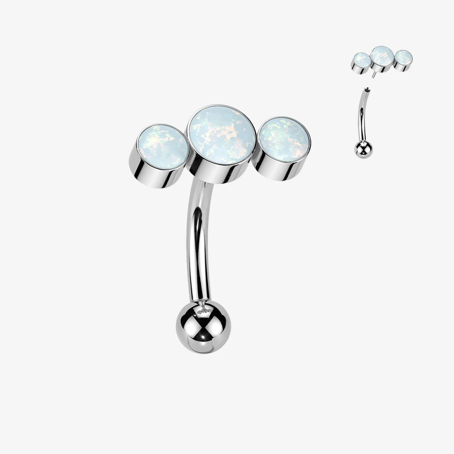 Implant Grade Titanium OneFit Threadless Bubble Trio Fire Opal Top Curved Barbell