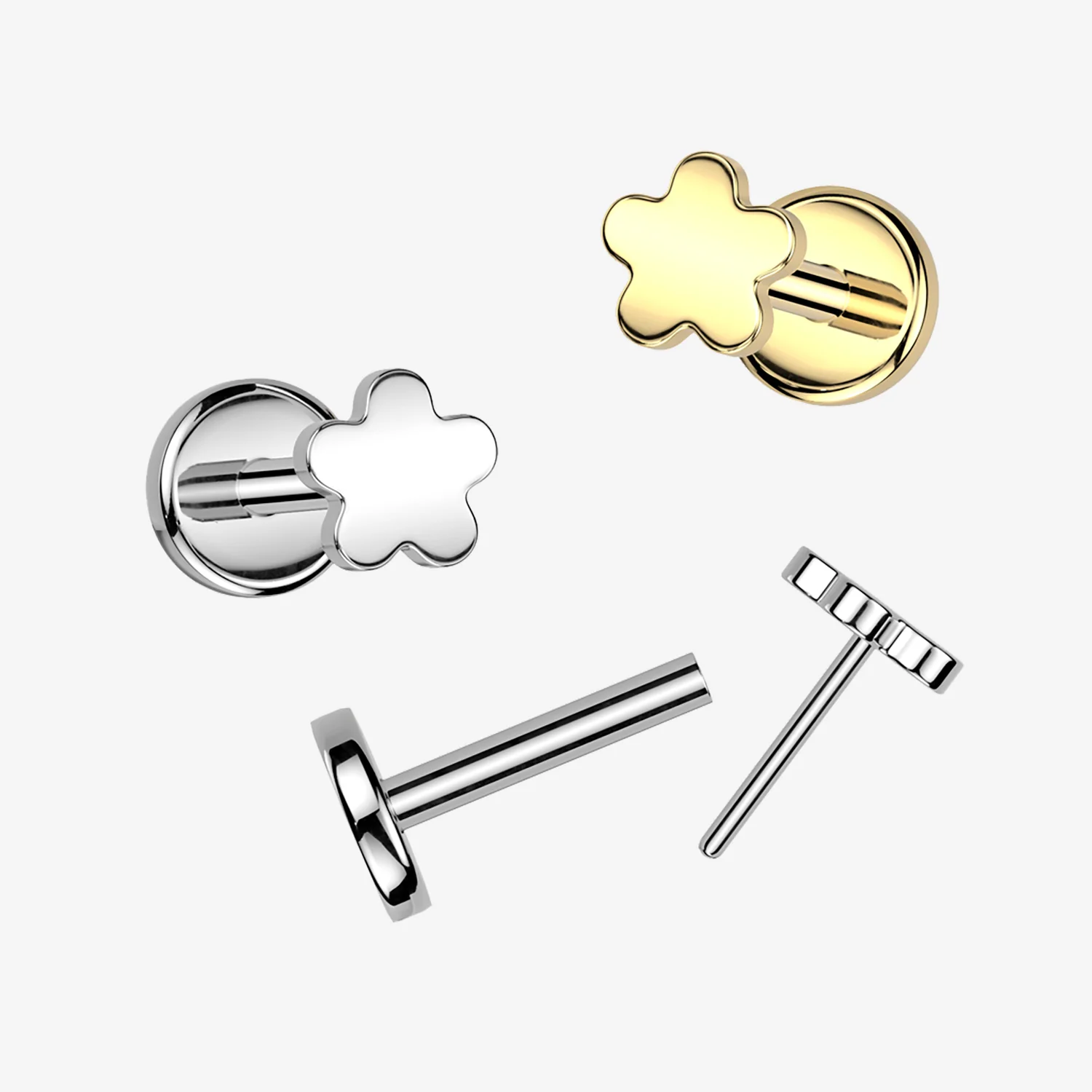 Implant Grade Titanium OneFit Threadless Flower Icon Top Flat Back Labret - Image 2