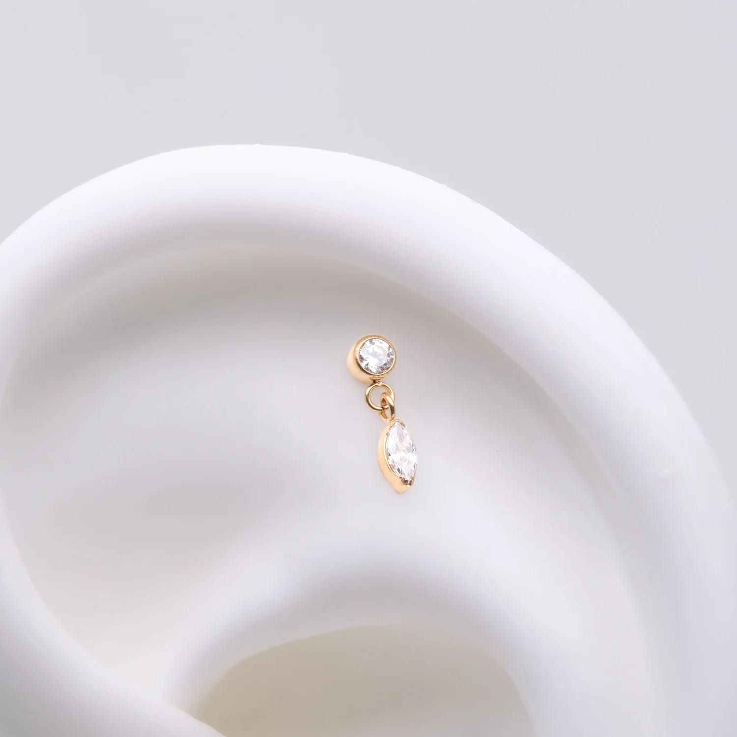 Implant Grade Titanium OneFit Threadless Golden Bezel Set Marquise Dangle Sparkle Top Part - Image 2