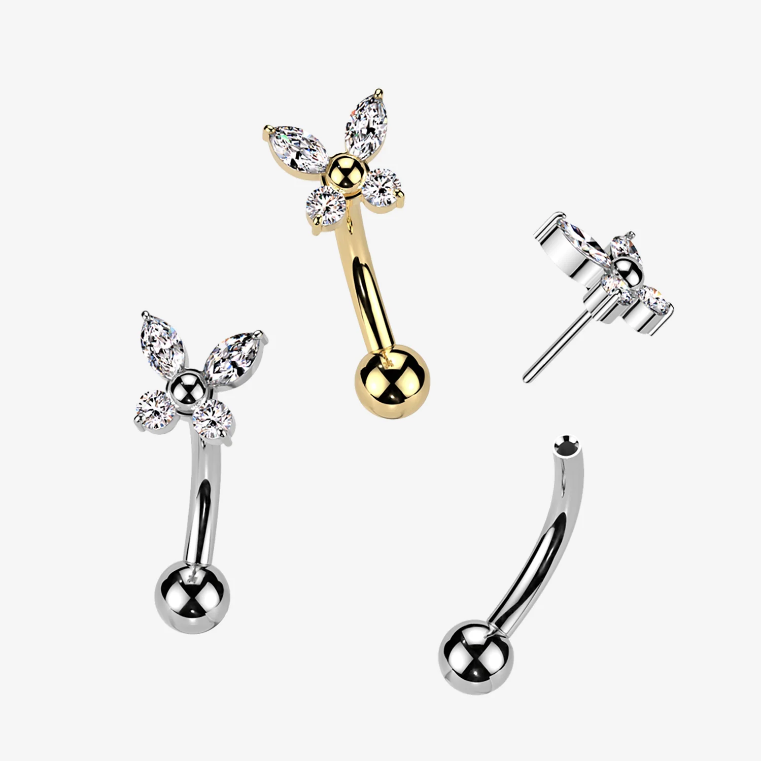 Implant Grade Titanium OneFit Threadless Golden Butterfly Sparkle Top Curved Barbell - Image 2