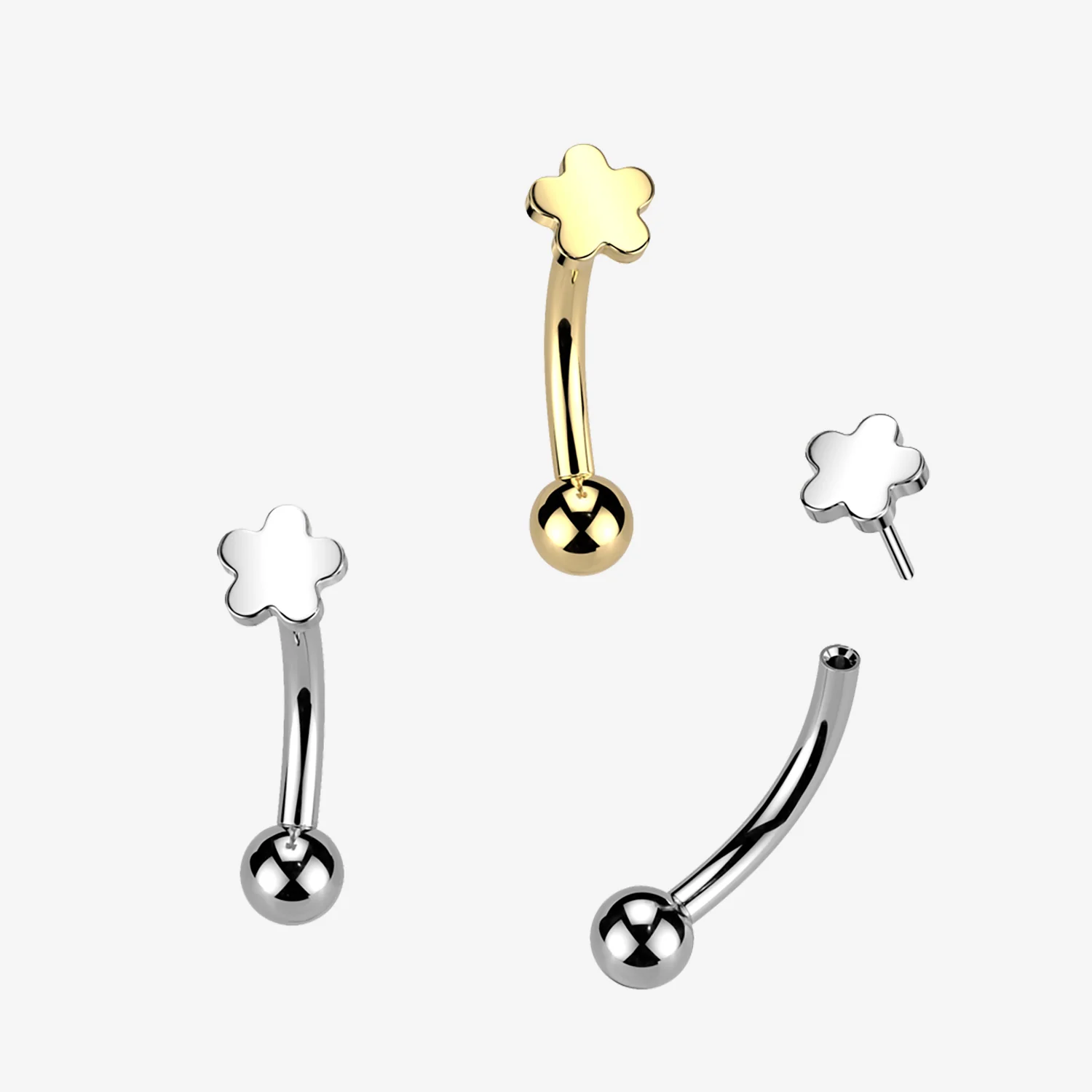 Implant Grade Titanium OneFit Threadless Golden Flower Icon Top Curved Barbell - Image 2