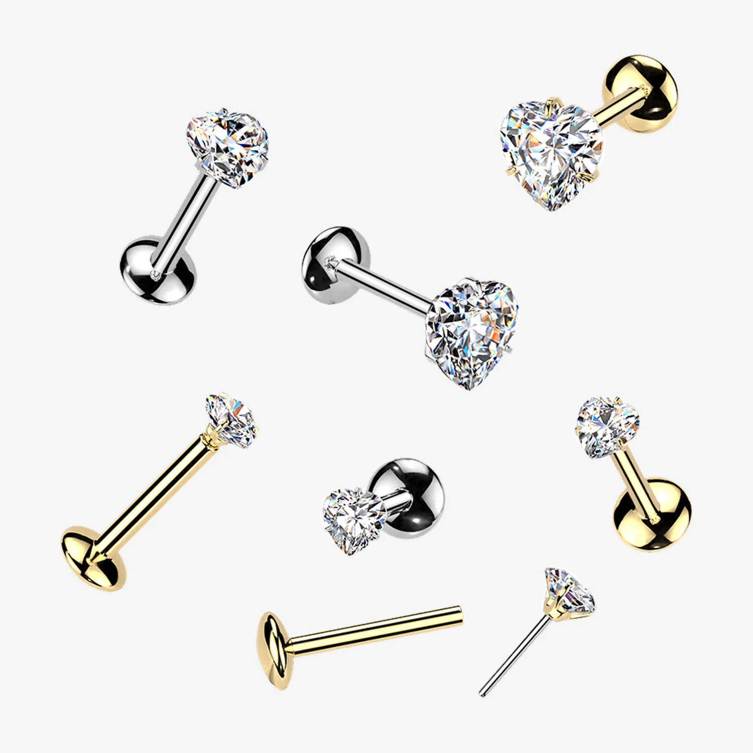 Implant Grade Titanium OneFit Threadless Moissanite Heart Sparkle Flat Back Labret Stud - Image 2