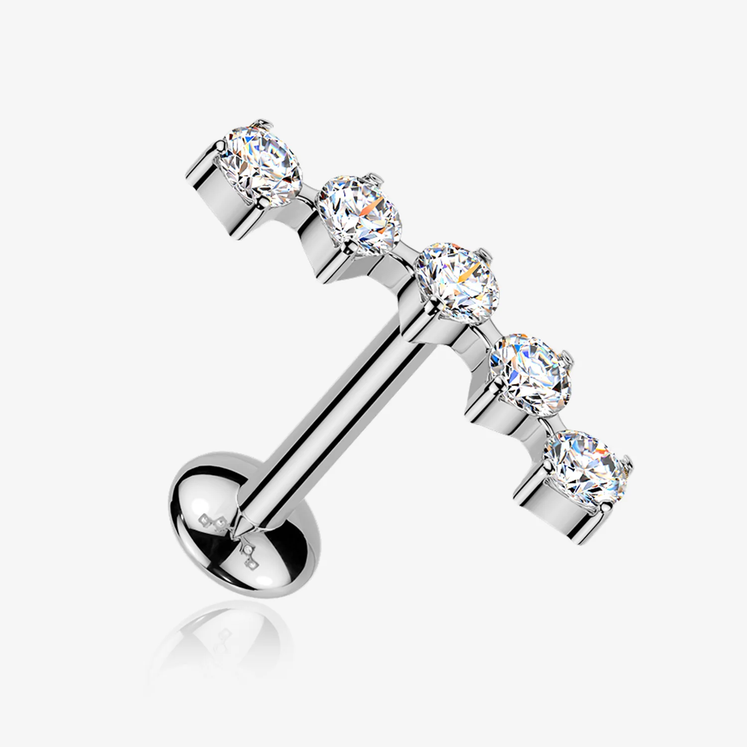 Implant Grade Titanium OneFit Threadless Moissanite Journey Sparkle Flat Back Labret Stud