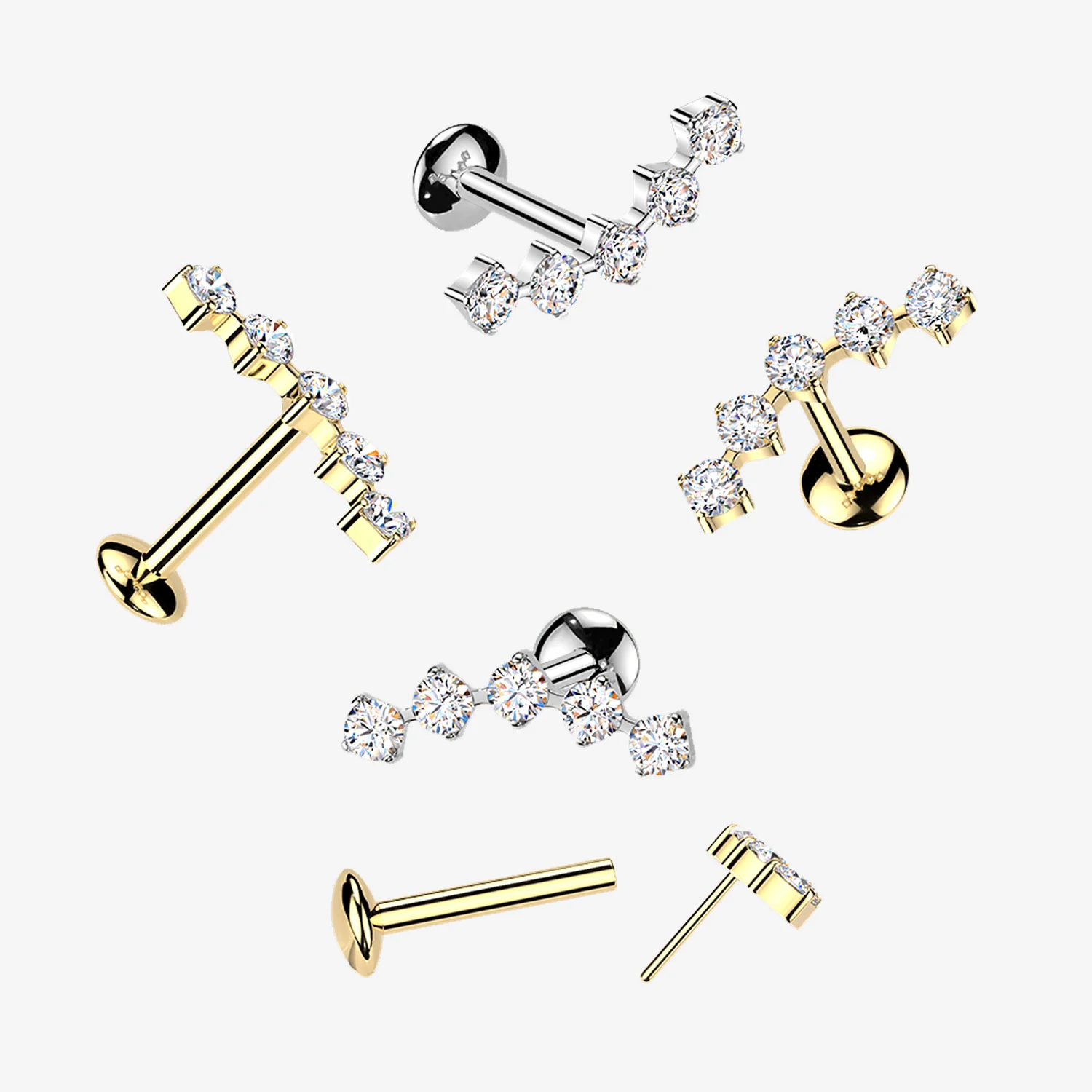 Implant Grade Titanium OneFit Threadless Moissanite Journey Sparkle Flat Back Labret Stud - Image 2