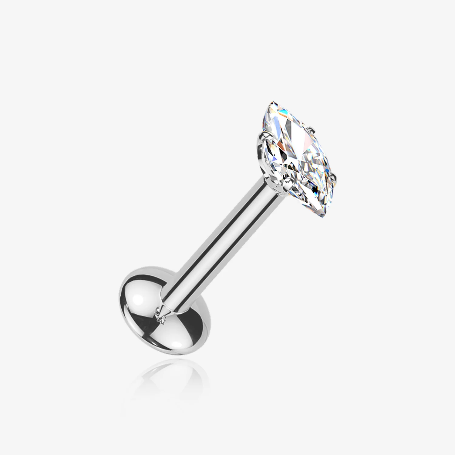 Implant Grade Titanium OneFit Threadless Moissanite Marquise Sparkle Flat Back Labret Stud