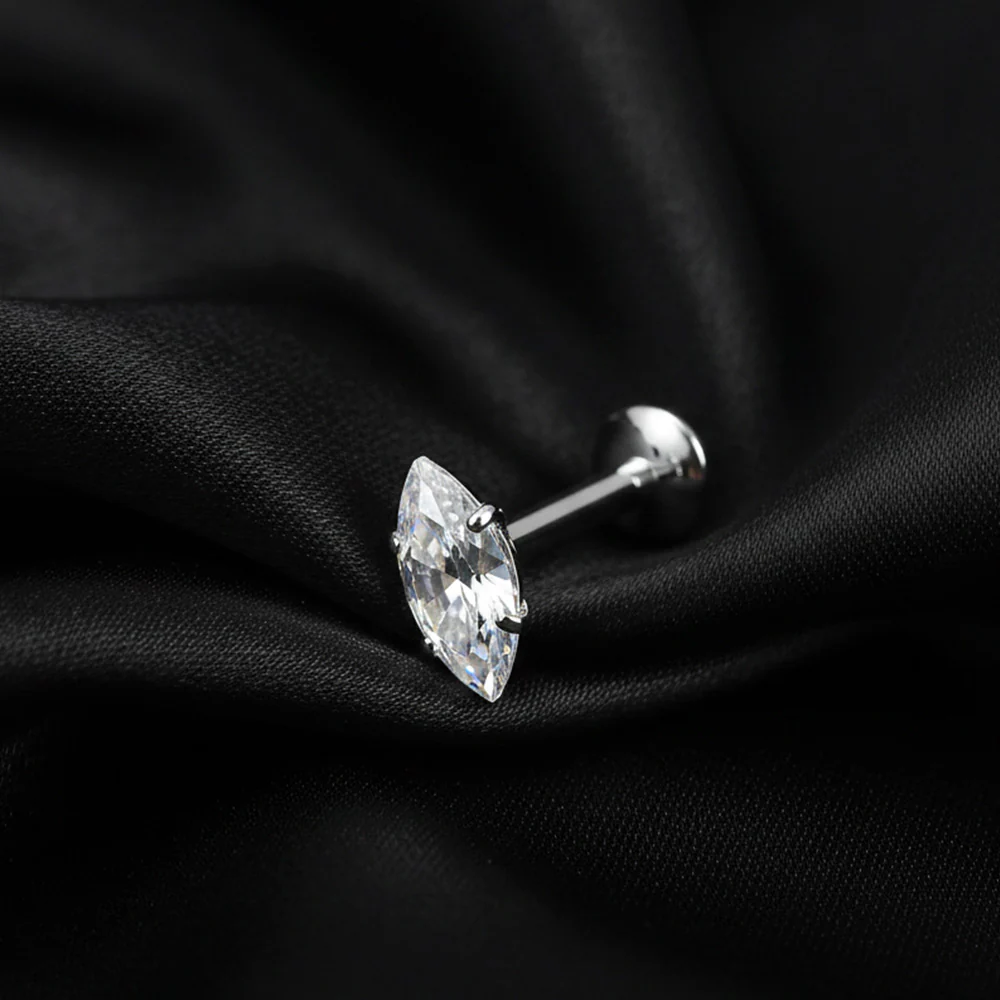 Implant Grade Titanium OneFit Threadless Moissanite Marquise Sparkle Flat Back Labret Stud - Image 3