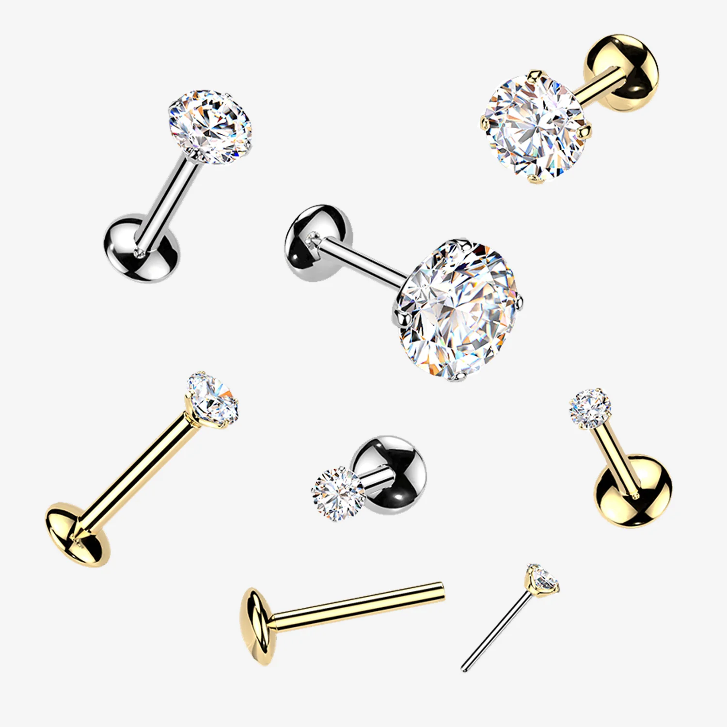 Implant Grade Titanium OneFit Threadless Moissanite Sparkle Flat Back Labret Stud - Image 2