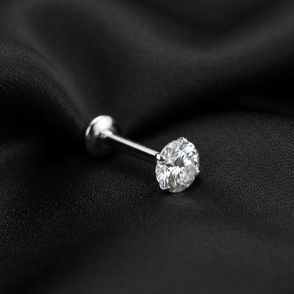 Implant Grade Titanium OneFit Threadless Moissanite Sparkle Flat Back Labret Stud - Image 3