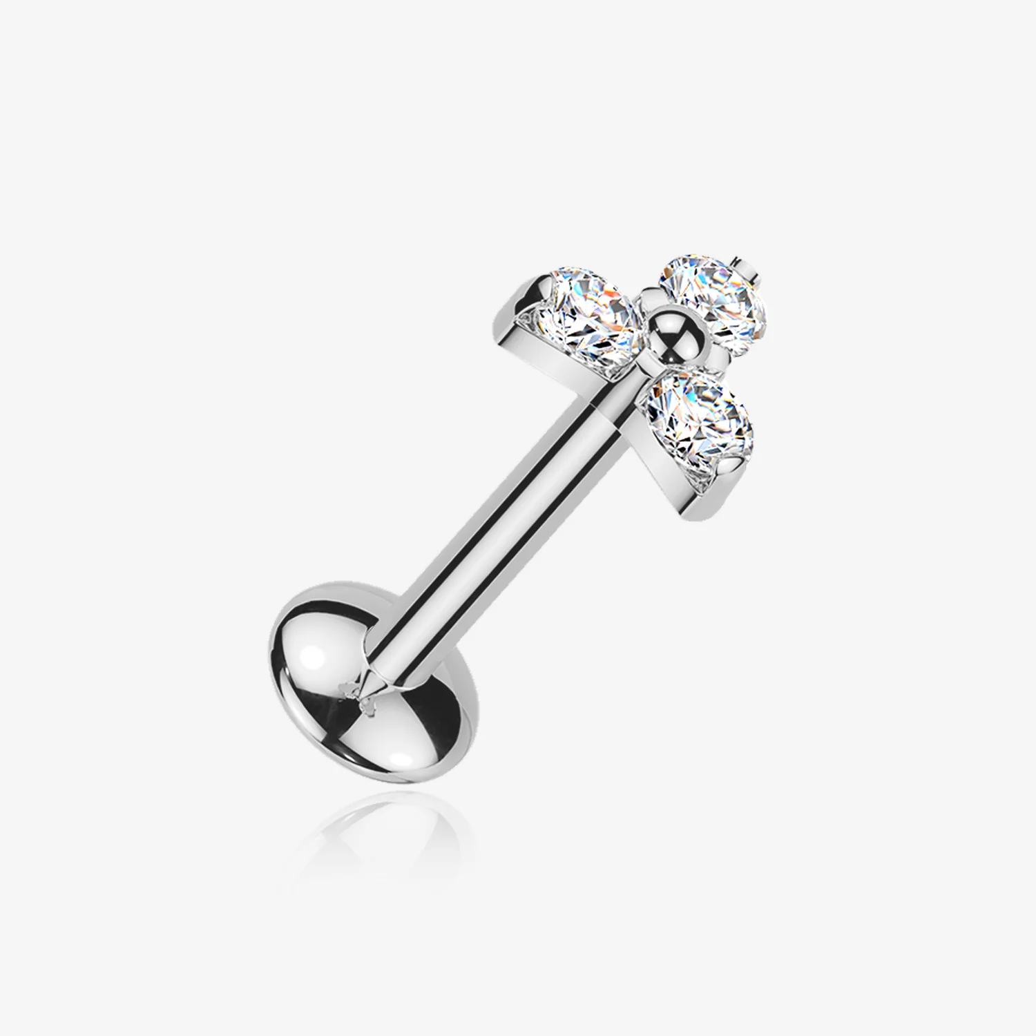 Implant Grade Titanium OneFit Threadless Moissanite Trinity Sparkle Flat Back Labret Stud