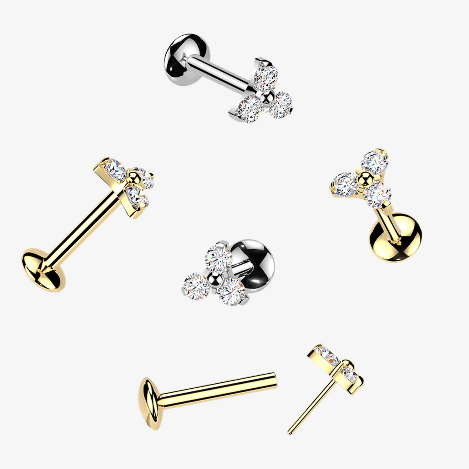 Implant Grade Titanium OneFit Threadless Moissanite Trinity Sparkle Flat Back Labret Stud - Image 2