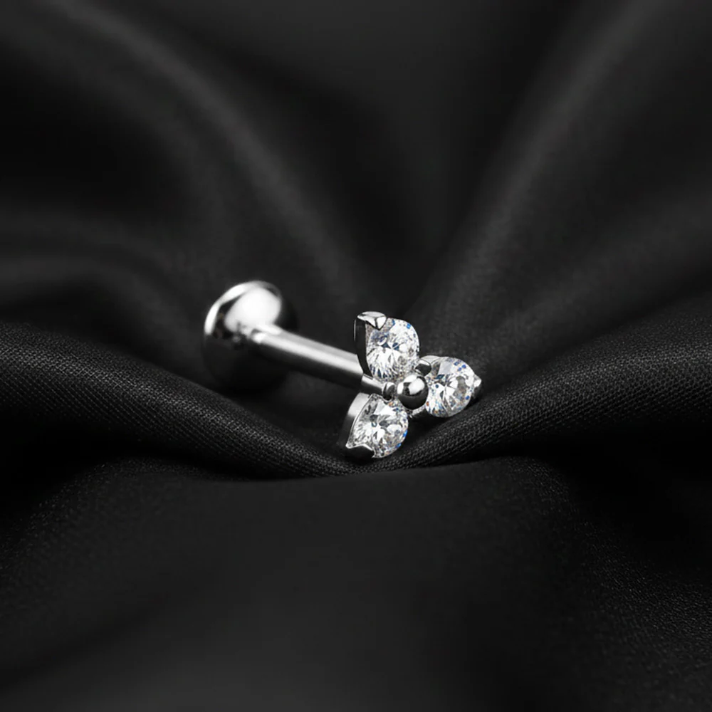 Implant Grade Titanium OneFit Threadless Moissanite Trinity Sparkle Flat Back Labret Stud - Image 3