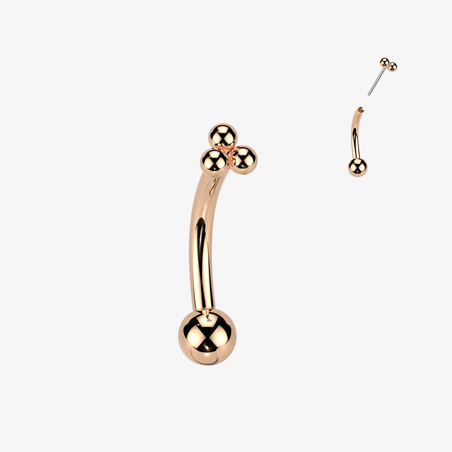 Implant Grade Titanium OneFit Threadless Rose Gold Bali Beads Trinity Top Curved Barbell