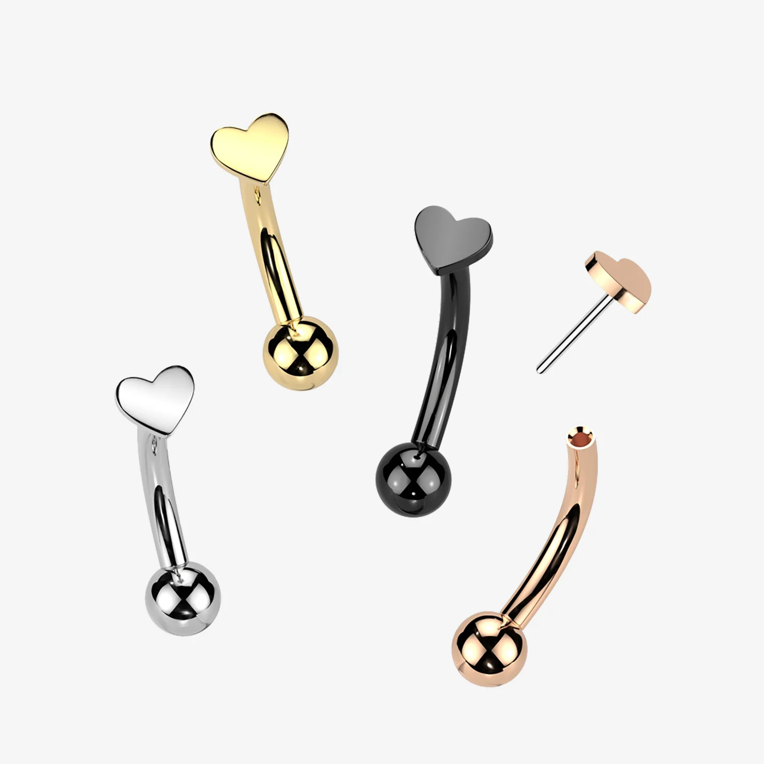 Implant Grade Titanium OneFit Threadless Rose Gold Dainty Heart Top Curved Barbell - Image 2