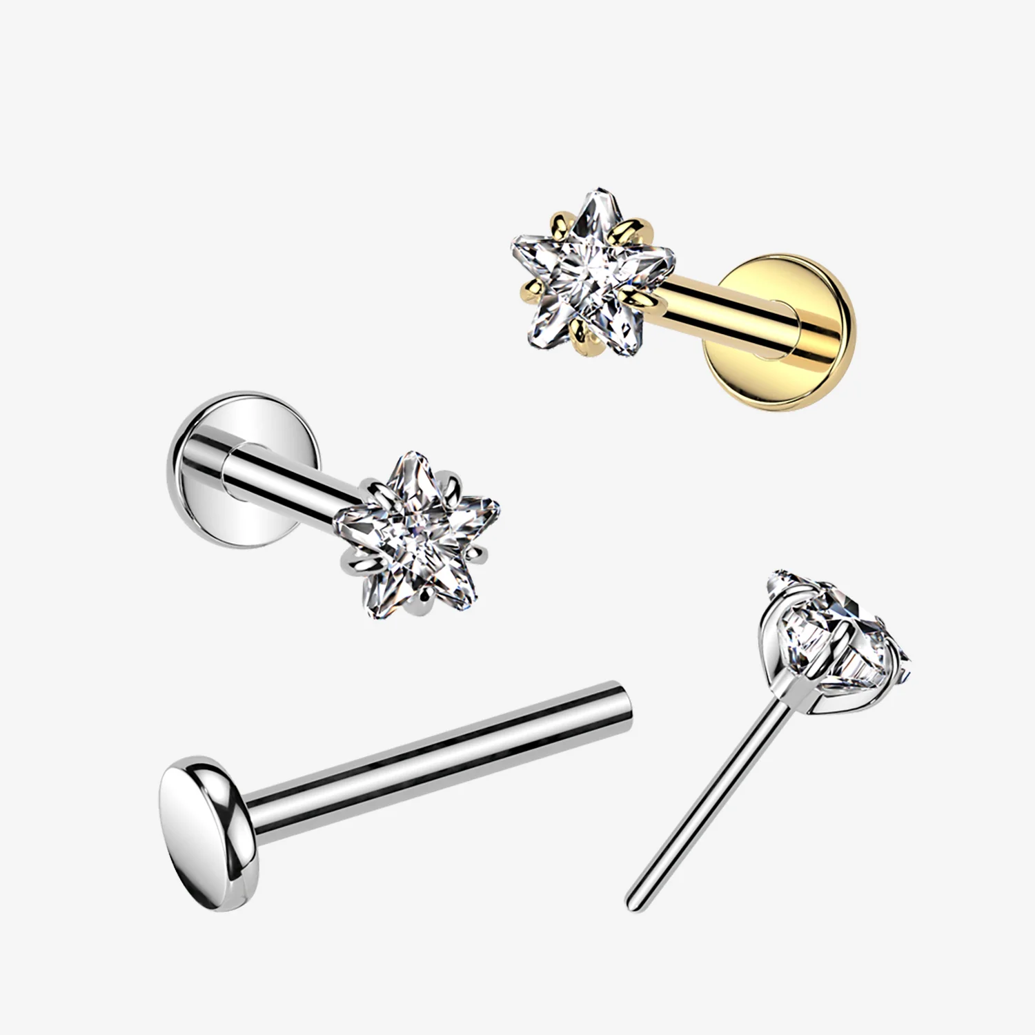 Implant Grade Titanium OneFit Threadless Star Gem Sparkle Top Flat Back Labret - Image 2