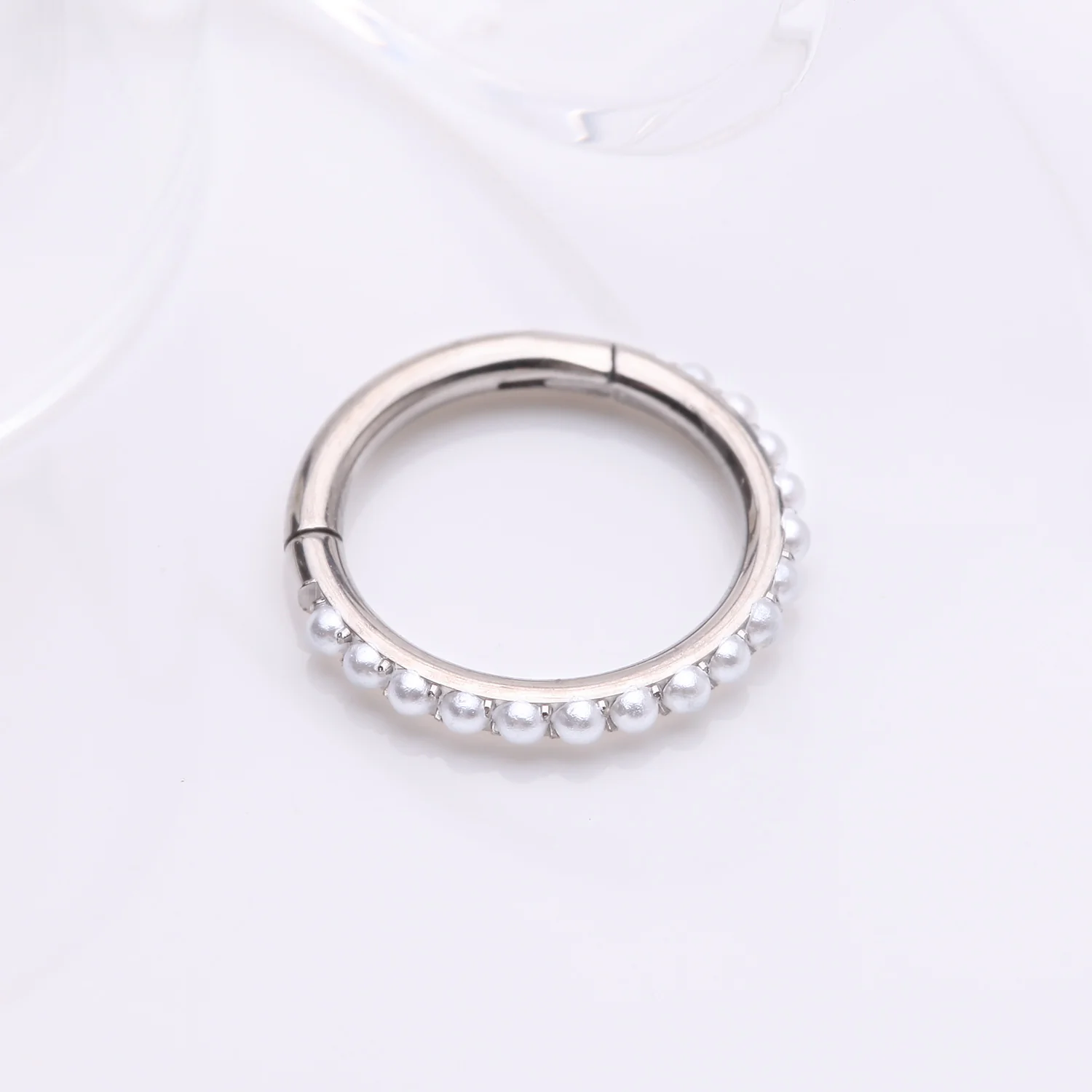 Implant Grade Titanium Pearlescent Beads Lined Clicker Hoop Ring - Image 2
