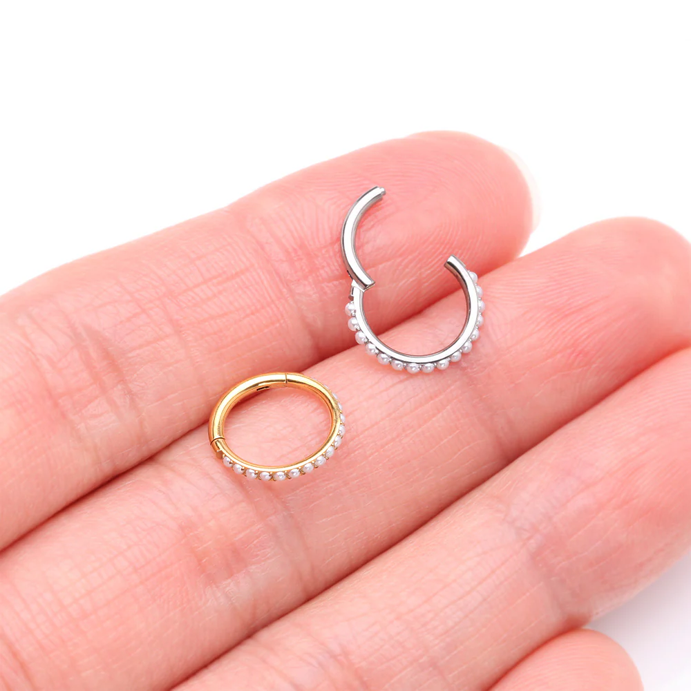 Implant Grade Titanium Pearlescent Beads Lined Clicker Hoop Ring - Image 4