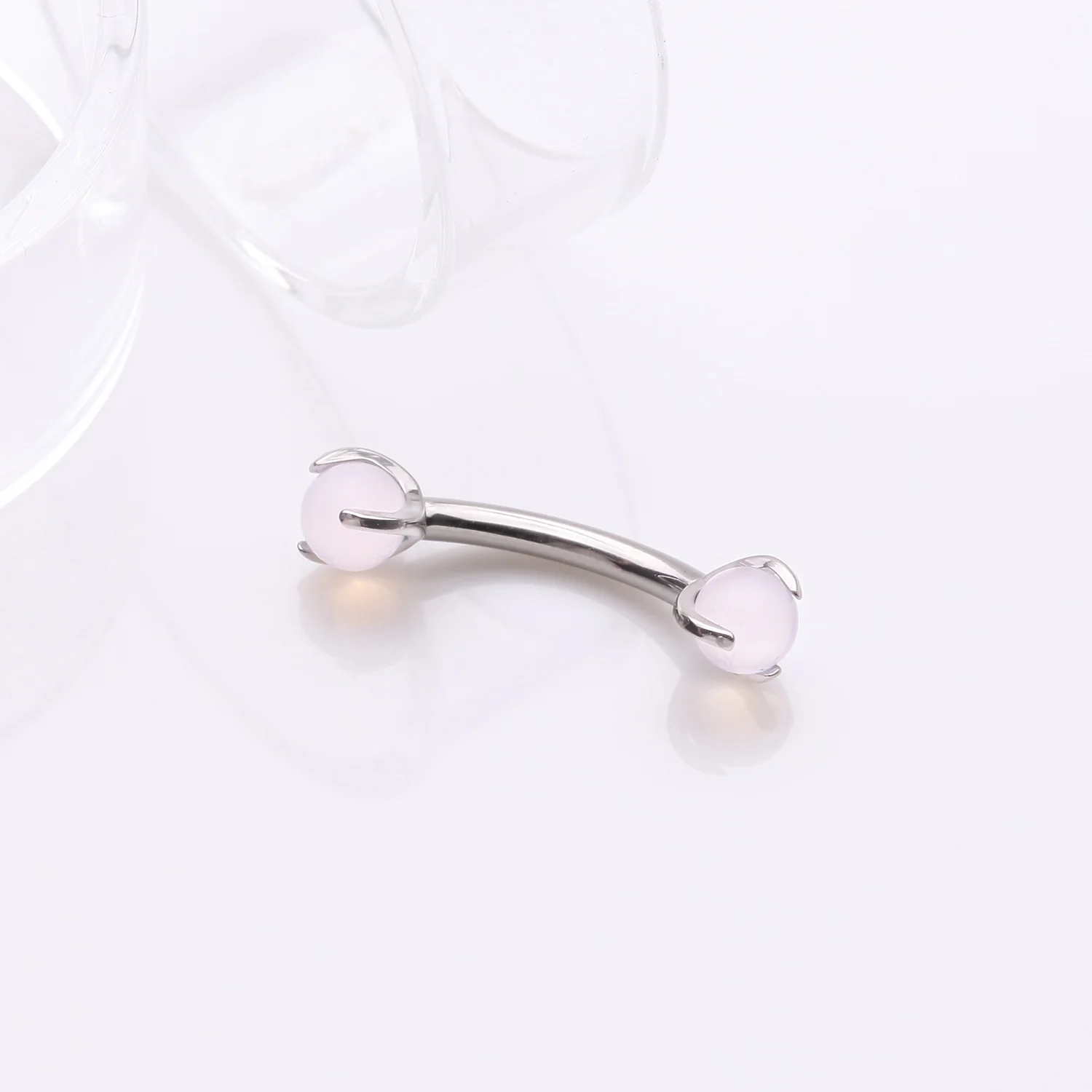 Implant Grade Titanium Pink Opalite Stone Ball Claw Prong Internally Threaded Curved Barbell - Image 2