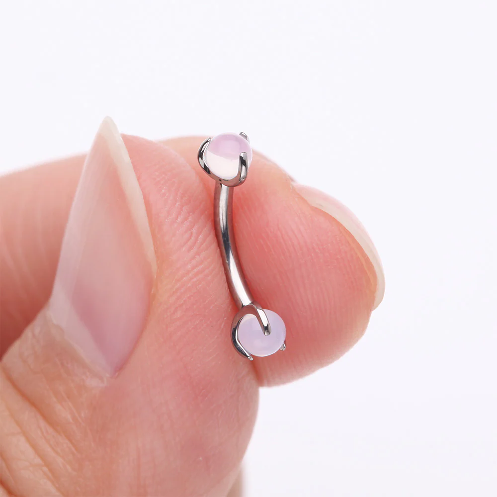 Implant Grade Titanium Pink Opalite Stone Ball Claw Prong Internally Threaded Curved Barbell - Image 3