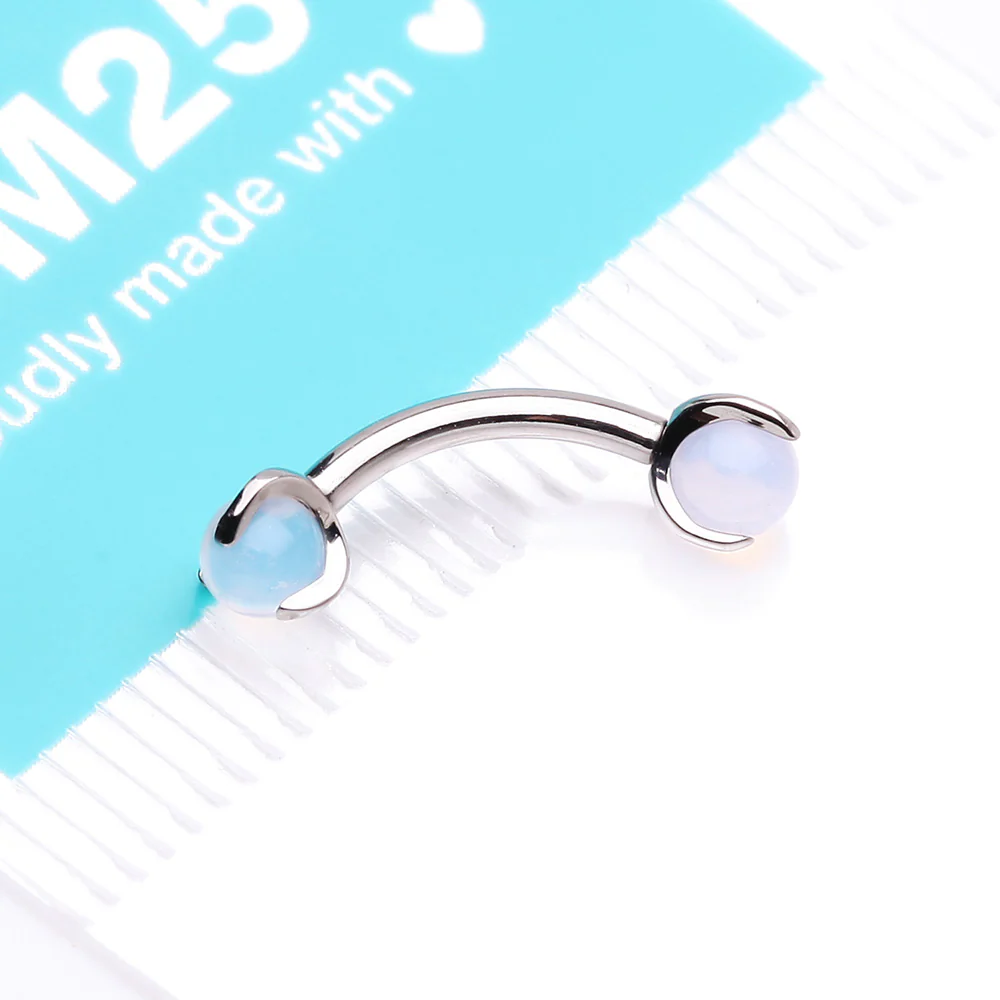 Implant Grade Titanium Pink Opalite Stone Ball Claw Prong Internally Threaded Curved Barbell - Image 5