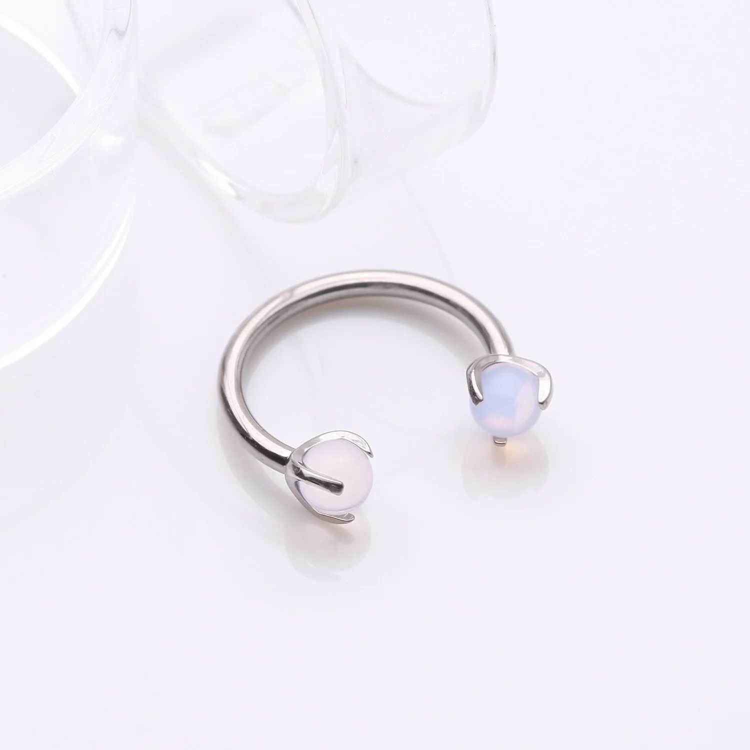 Implant Grade Titanium Pink Opalite Stone Ball Claw Prong Internally Threaded Horseshoe Barbell - Image 2